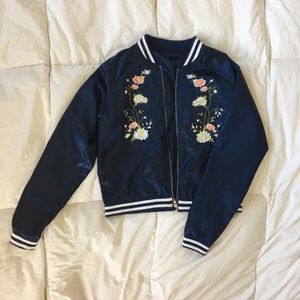 Navy Floral Bomber Jacket